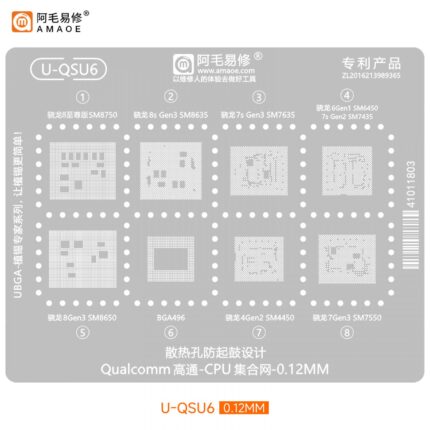 AMAOE U-QSU6 REBALLING STENCIL CPU SM8750 SM8635 SM7635 SM6450 SM7435 SM8650 SM4450 SM7550